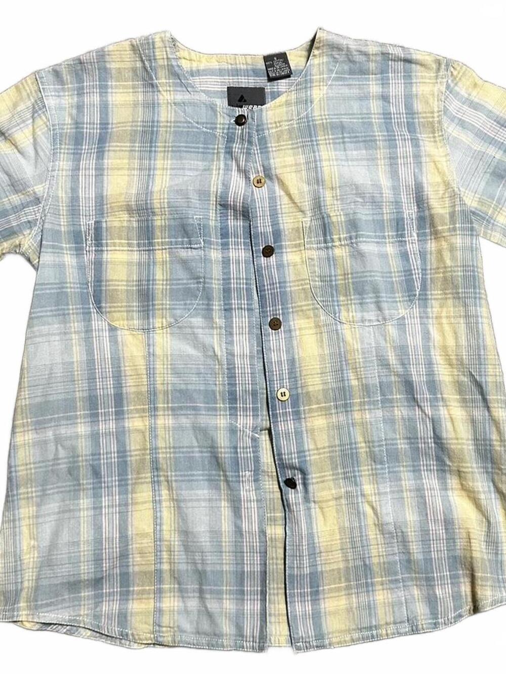 Vintage 90s Yellow and Blue Plaid Liz Wear Cotton Button Up Shirt Size S